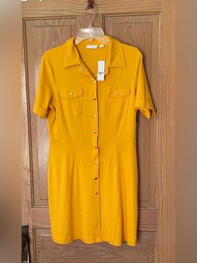 NY & Co Dress, Medium, 100% Cotton, Mustard Yellow, NWT